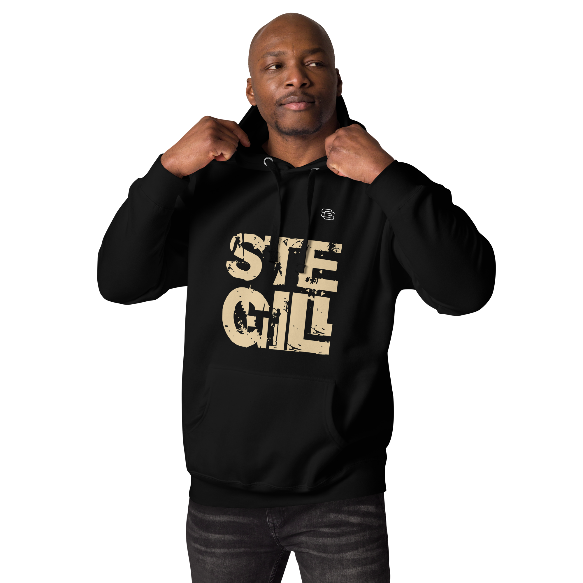 Black SteGill The Lone Warrior T-shirt featuring a bold graphic design on the front, made from soft cotton fabric.