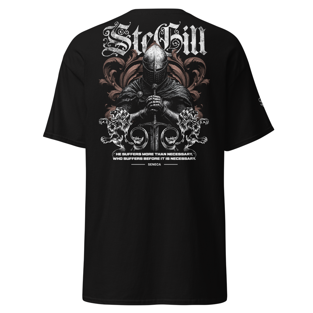 Unisex black T-shirt by SteGill featuring a classic fit and a graphic design on the back.