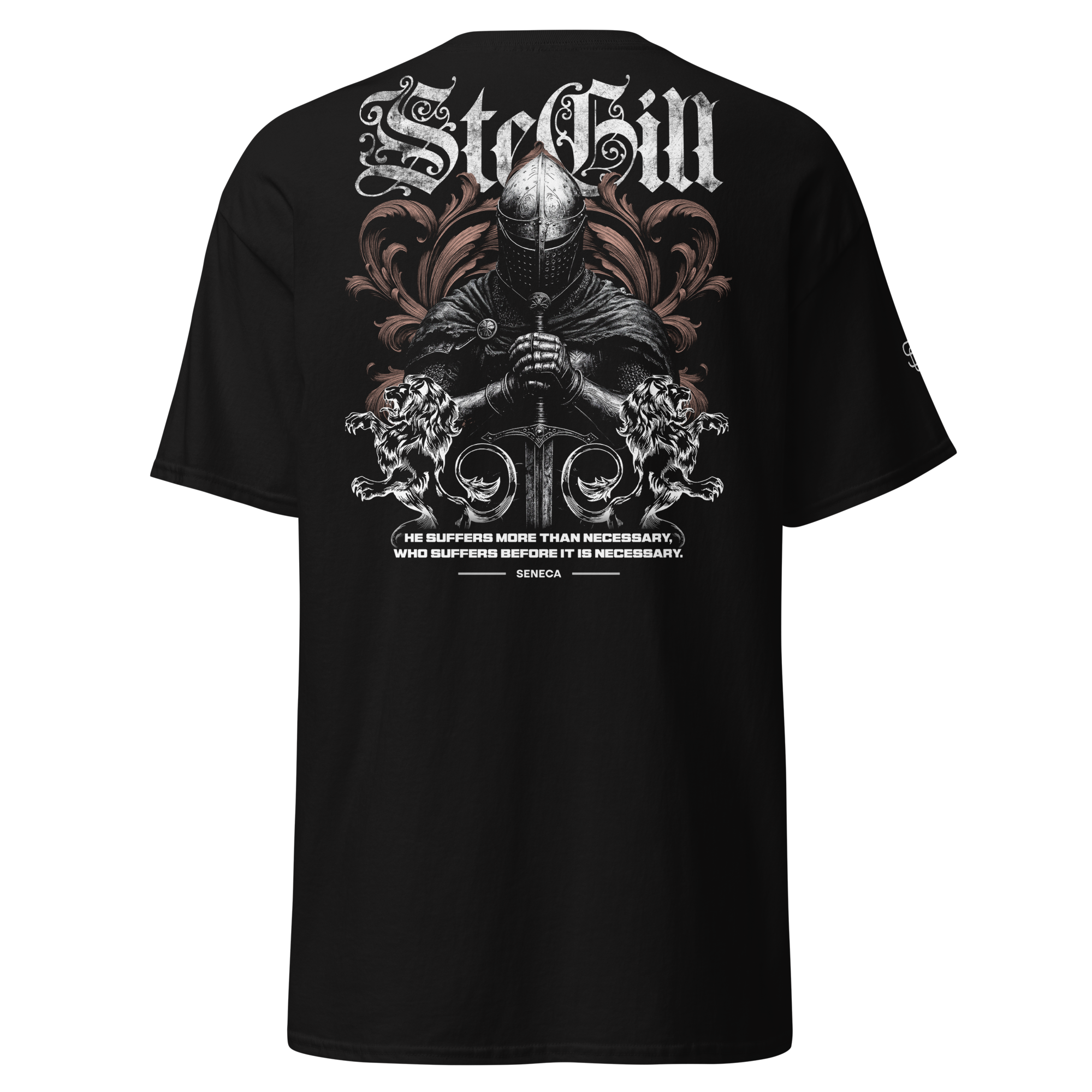 Unisex black T-shirt by SteGill featuring a classic fit and a graphic design on the back.