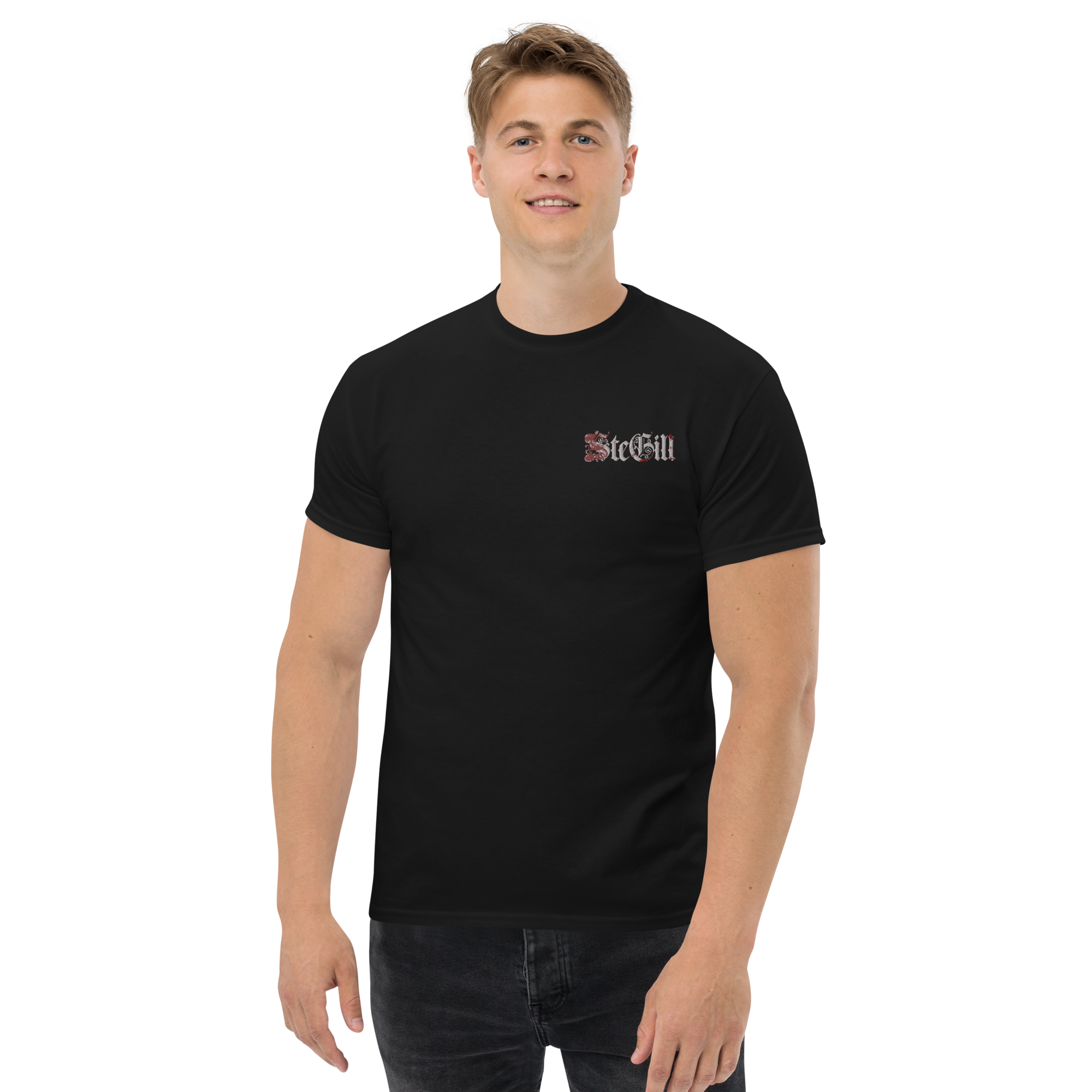Black SteGill The Quiet Knight unisex T-shirt with front design, casual classic fit, ideal for everyday wear.
