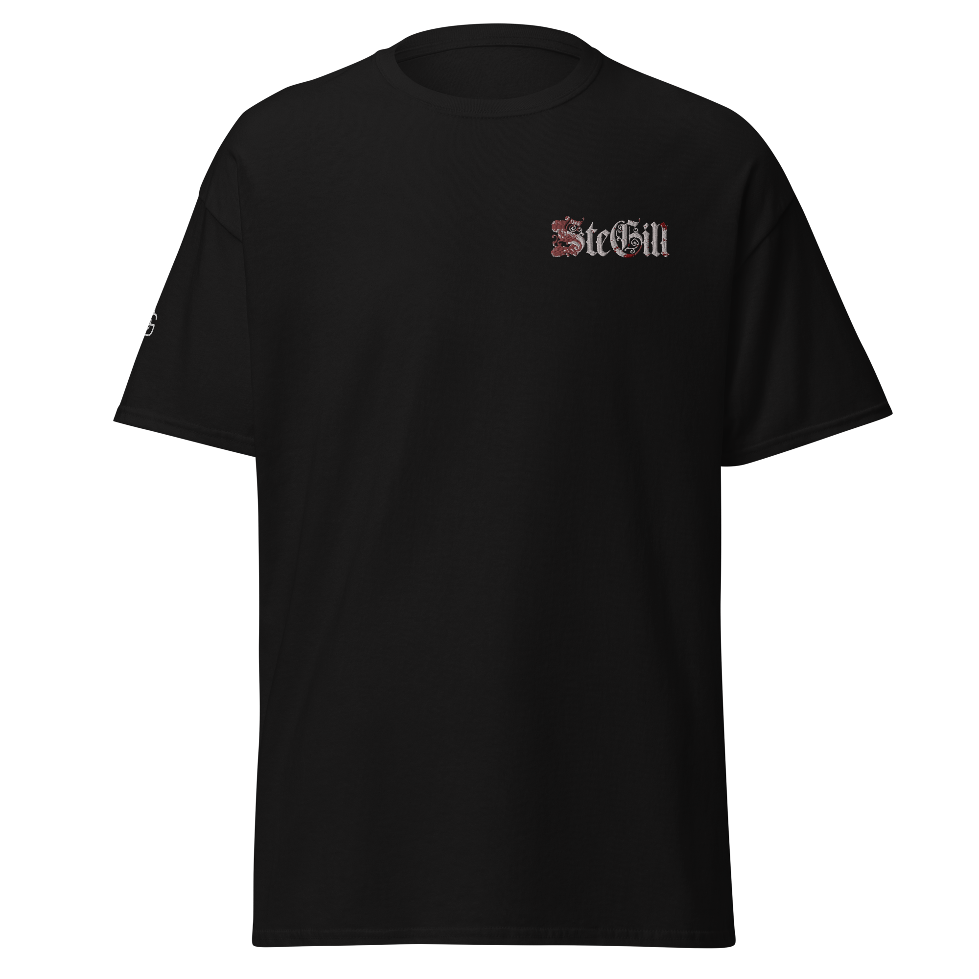 Black SteGill The Quiet Knight unisex T-shirt with front graphic design, casual and comfortable for everyday wear.