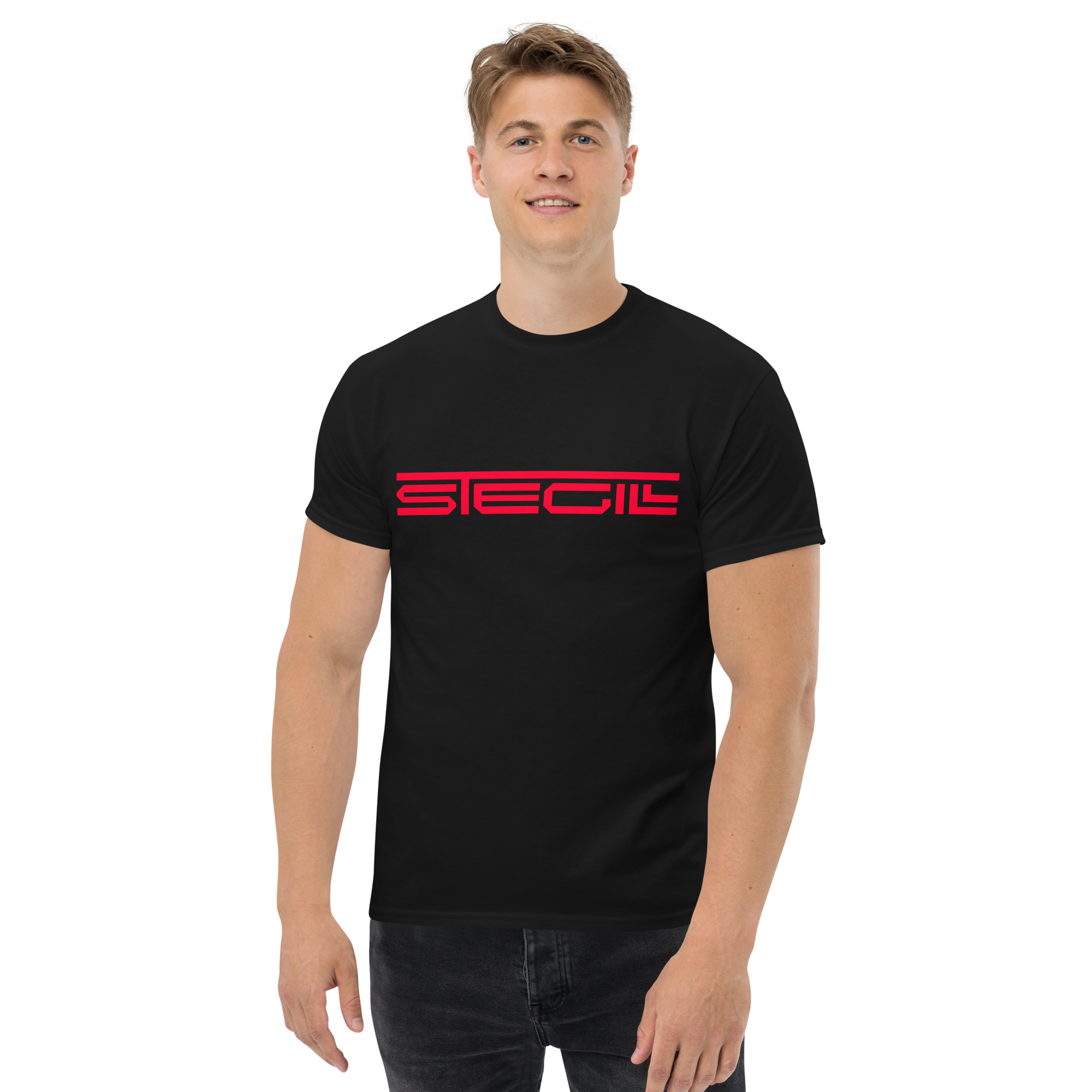 Black SteGill The Red Spartan unisex T-shirt with front graphic design, casual and comfortable everyday wear.