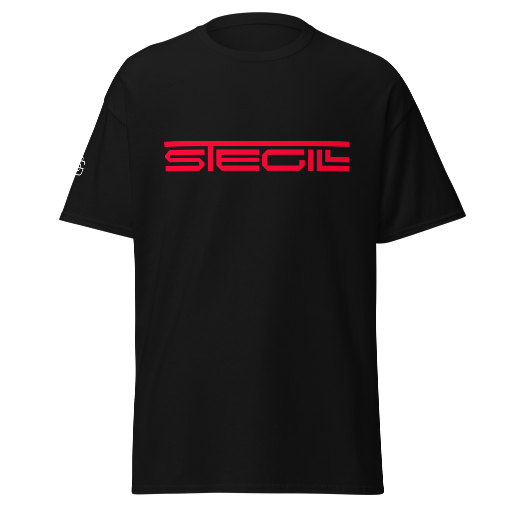 Black SteGill The Red Spartan unisex T-shirt featuring a front graphic design with a Spartan-inspired theme.
