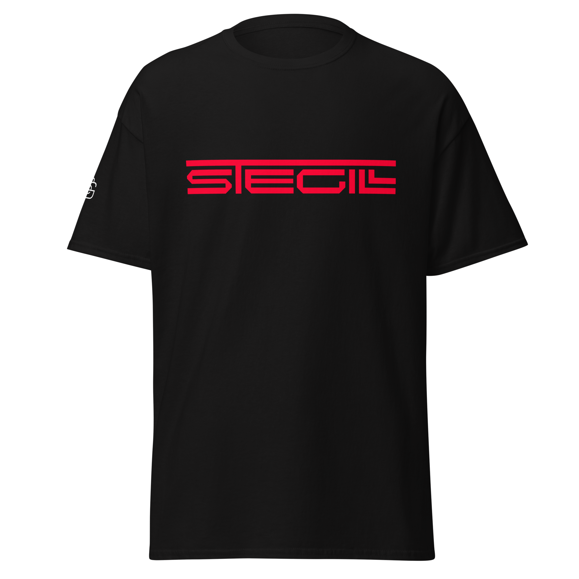Black SteGill The Red Spartan unisex T-shirt featuring a front graphic design with a Spartan-inspired theme.