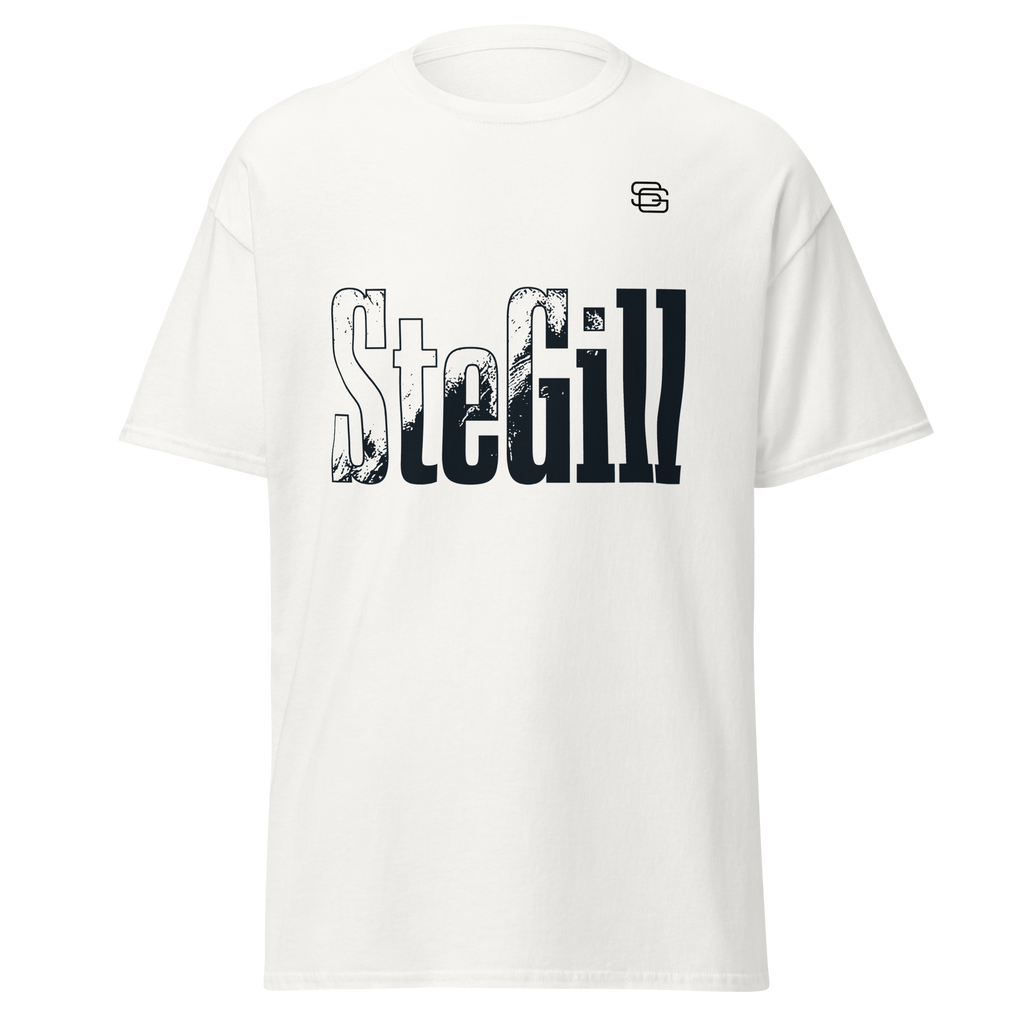 White SteGill The Cold Viking unisex classic T-shirt with front graphic design, made for casual wear.