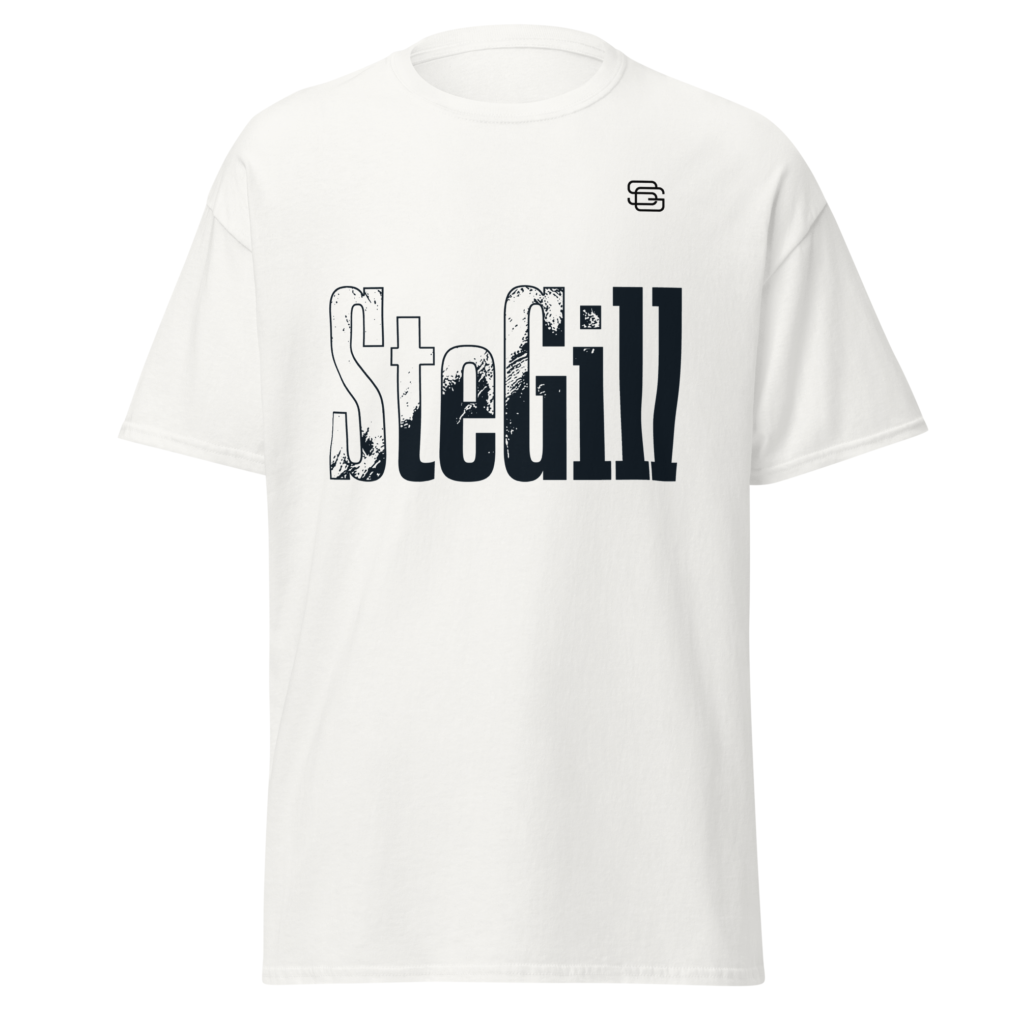 White SteGill The Cold Viking unisex classic T-shirt with front graphic design, made for casual wear.