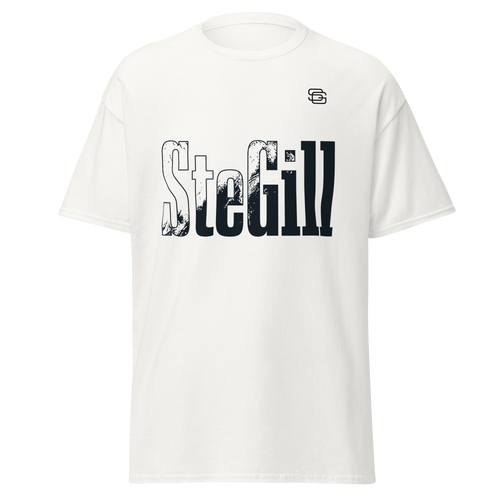 White SteGill The Cold Viking unisex classic T-shirt with front graphic design, made for casual wear.