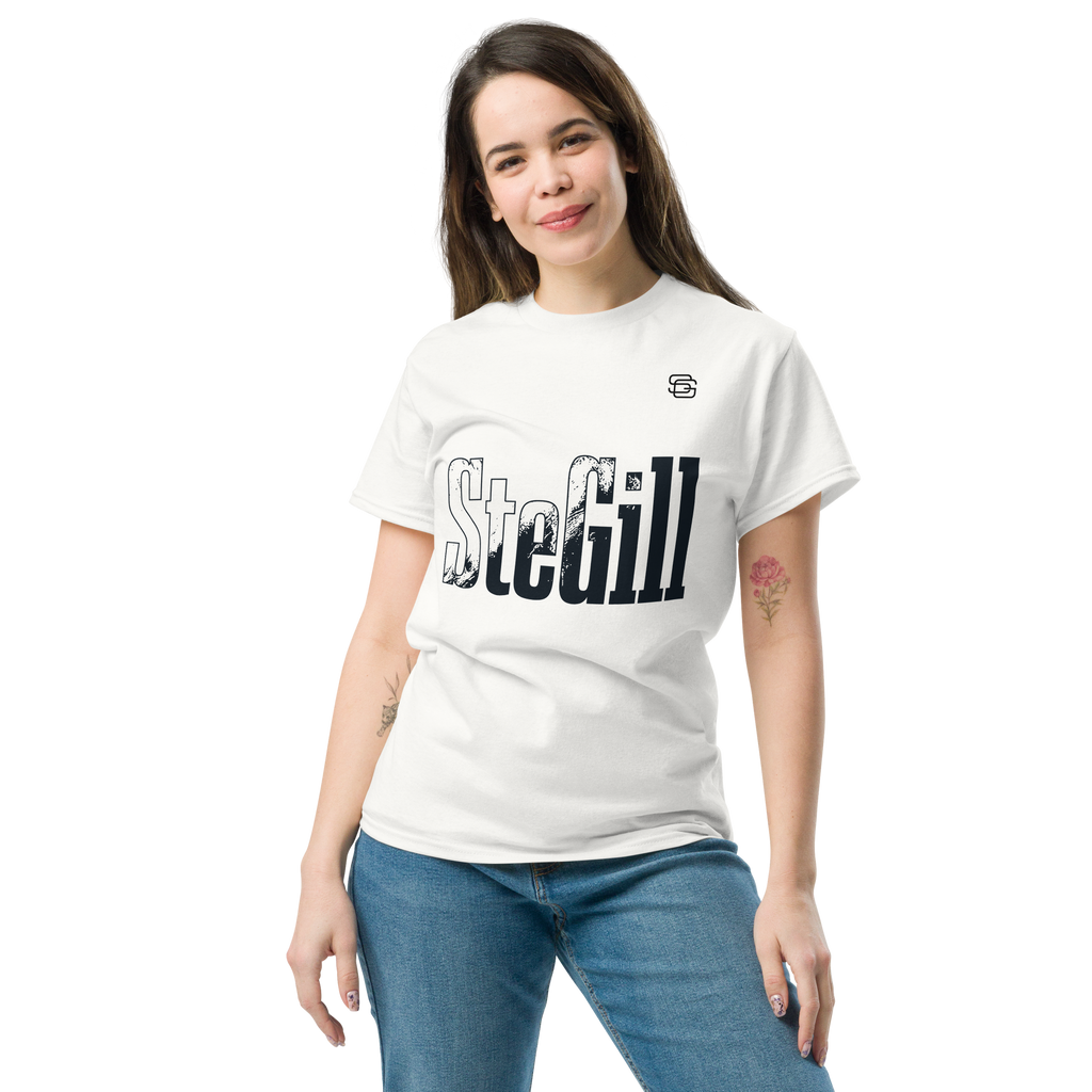White SteGill The Cold Viking unisex classic T-shirt with front graphic design, casual crew neck, and short sleeves.