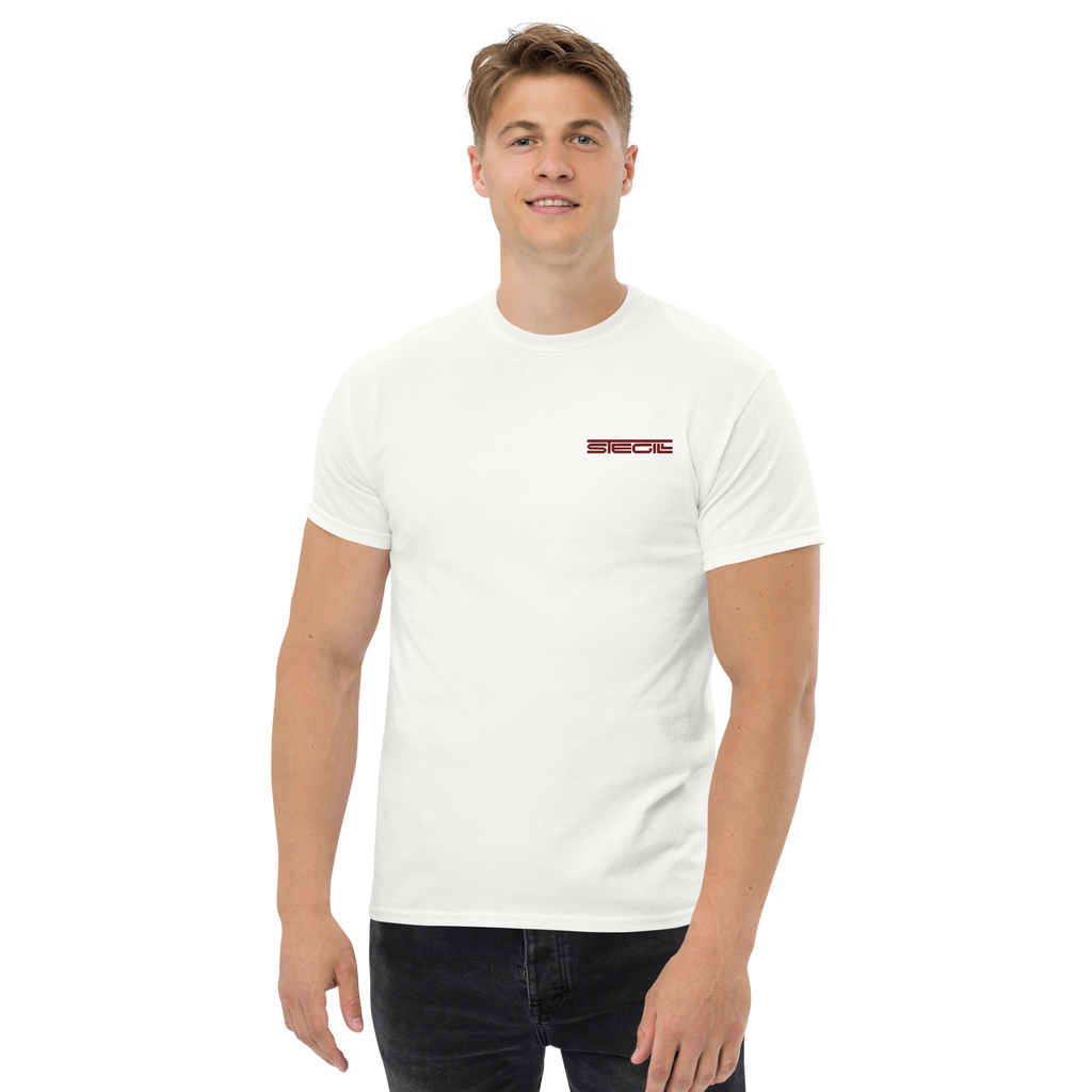 White SteGill The Fast Viking unisex T-shirt featuring a front graphic design for casual wear.
