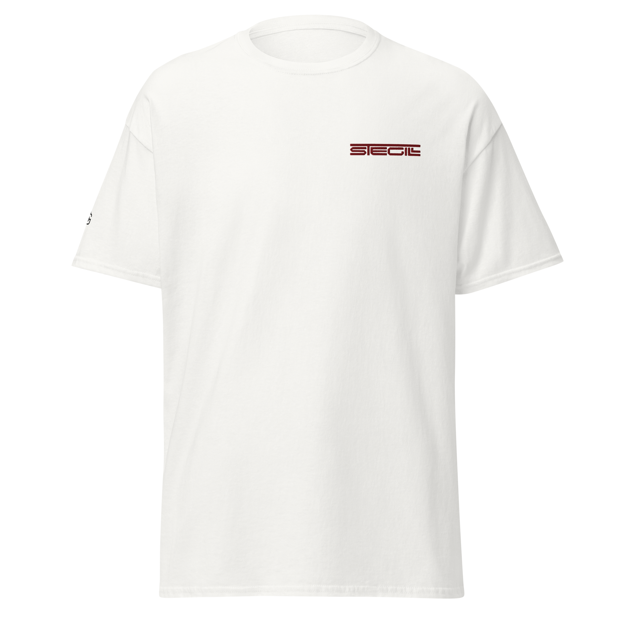 White SteGill The Fast Viking unisex classic T-shirt with front graphic design on a plain background