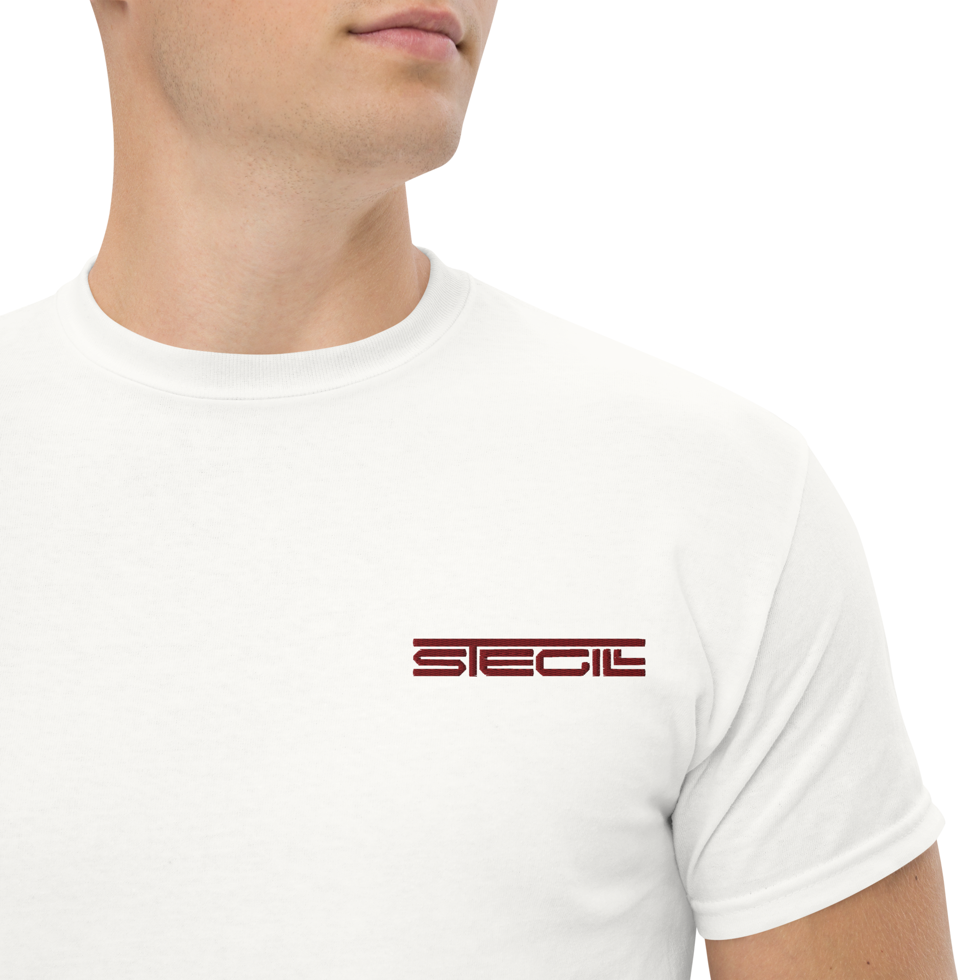 White unisex T-shirt from SteGill's The Fast Viking collection, featuring a close-up view of the classic tee design.